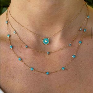 MOONDANCE 14K YELLOW GOLD INVERTED TURQUOISE TRIANGLE STATION NECKLACE